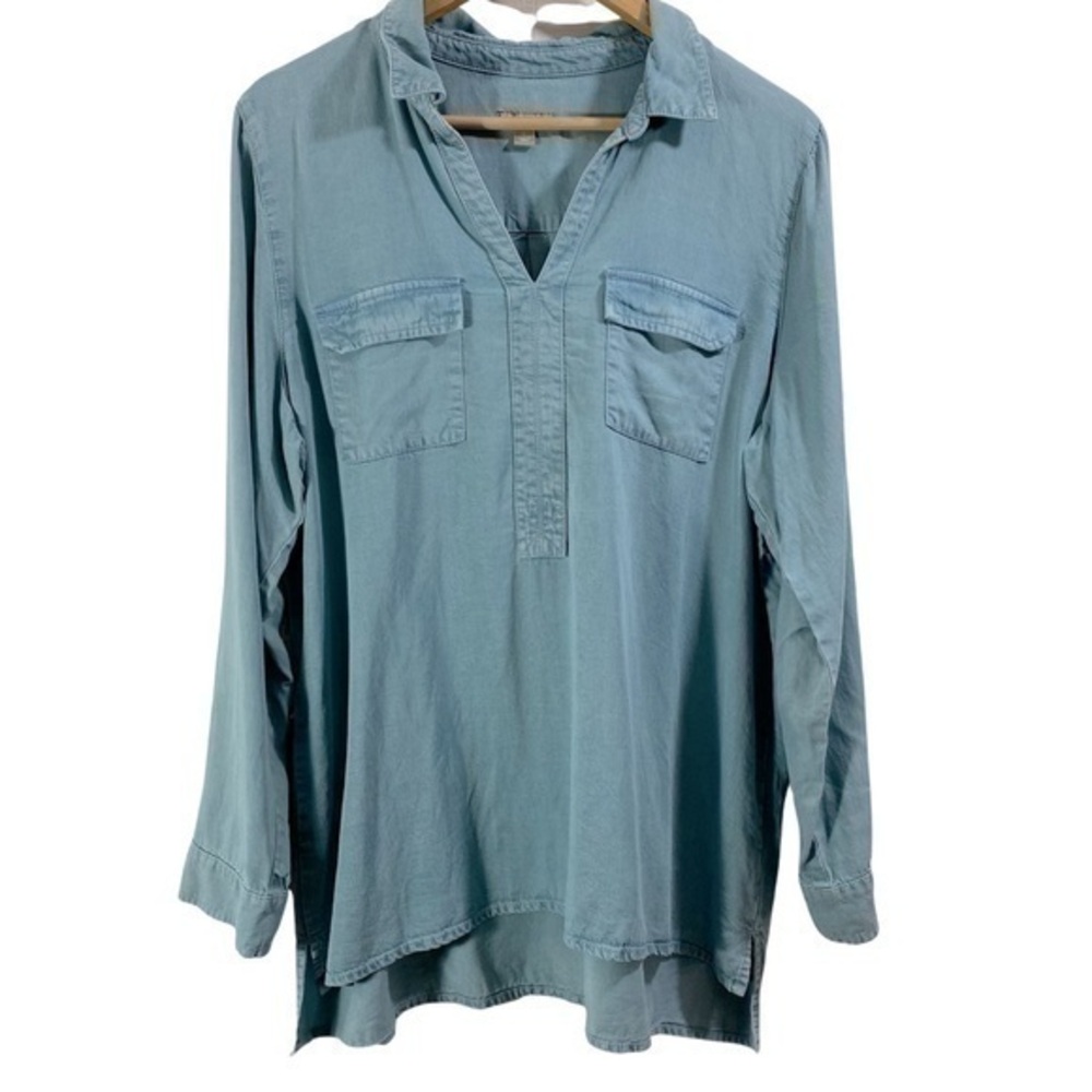 J. JILL Lyocell Long Sleeve V-neck Collared Button Down Shirt Size L